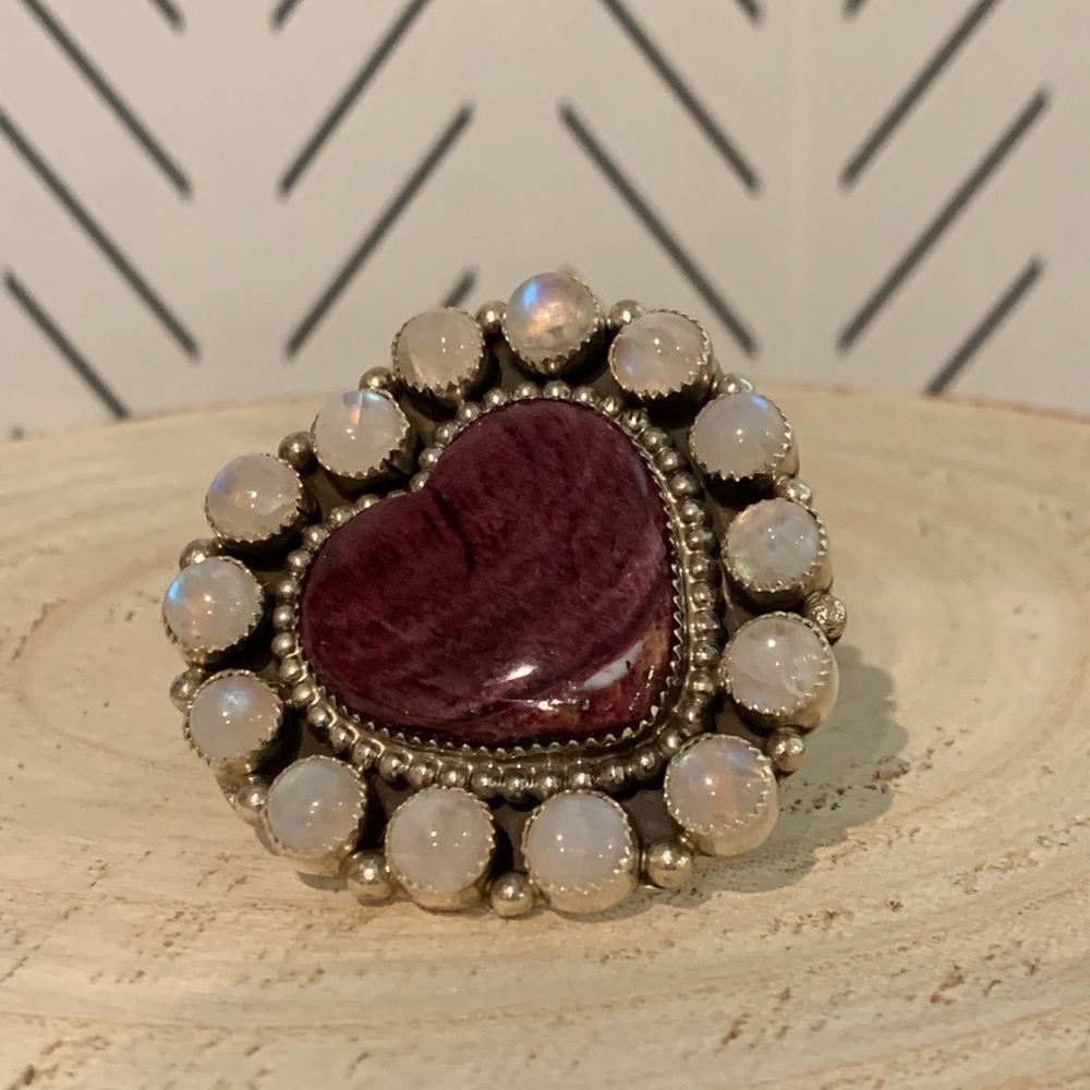 NWOT M&S Sterling Silver Purple Spiny Heart and Moonstone Cluster Ring.